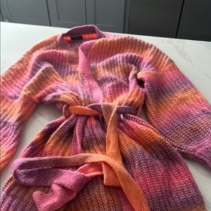 Vici Pink and Orange Cardigan Sweater with Ribbed Texture